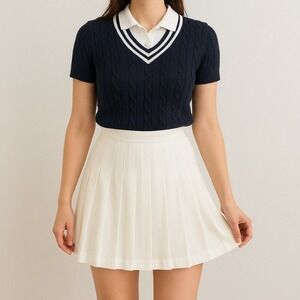 Vintage 80s GSL Ivory Box Pleated Skirt Jrs 11 ‎ White High Waist Made USA